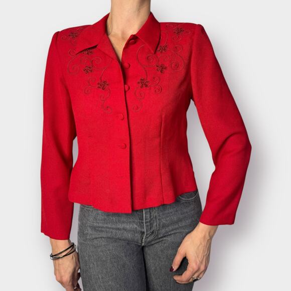 90s Karin Stevens Petites Red Jacket Top Size M - Picture 5 of 8